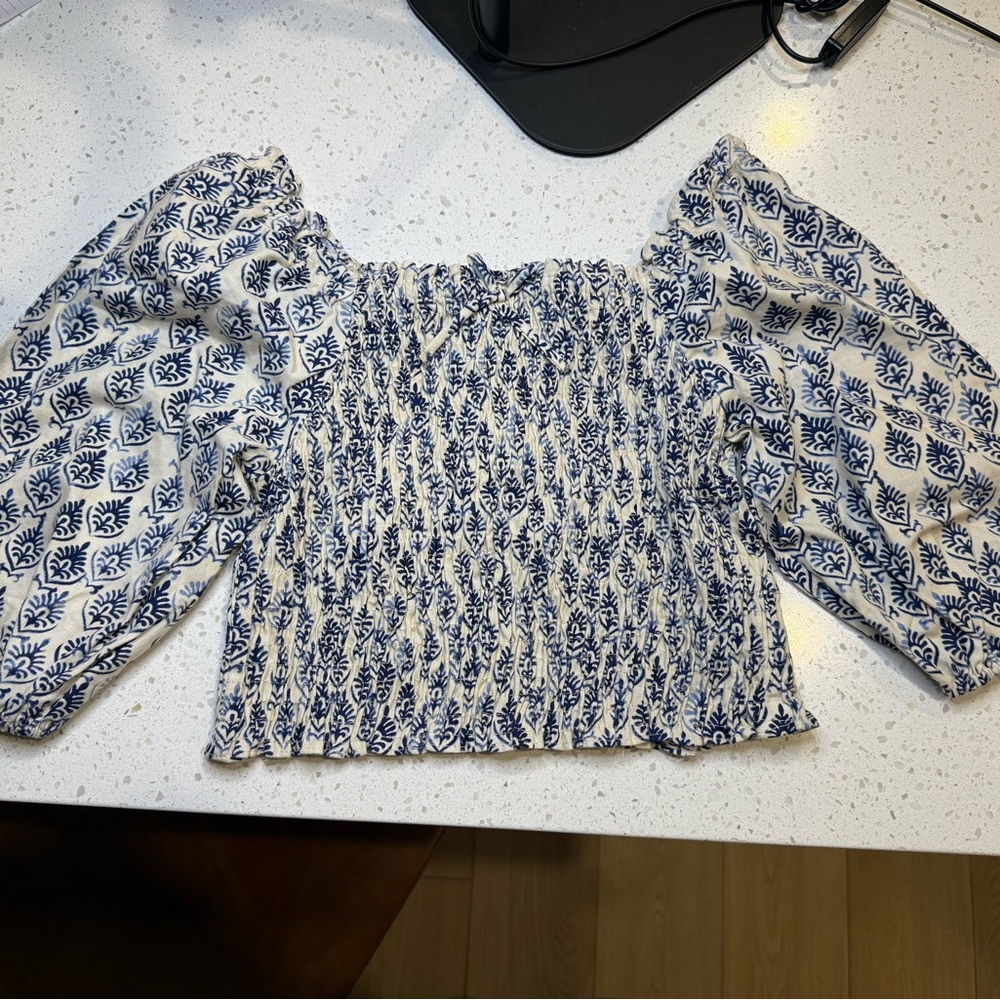 ZARA Girls Navy and White Patterned Blouse Size 13-14